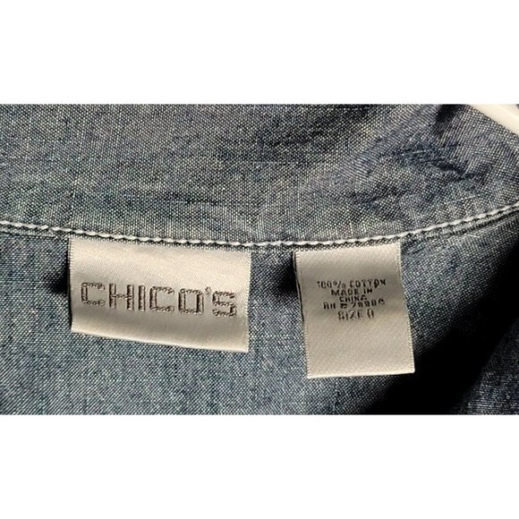 Woman's Chicos Denim Button Front Chambray Jacket W Belt Size 0 - Picture 8 of 16